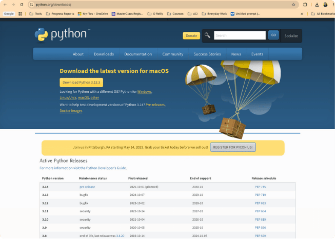 Python downloads page on python.org