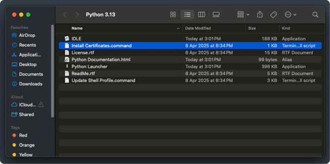 Finder window showing Python Application folder