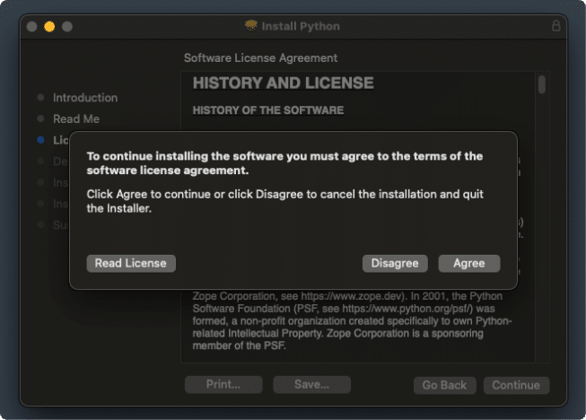 Python Installer - License Agreement Popup