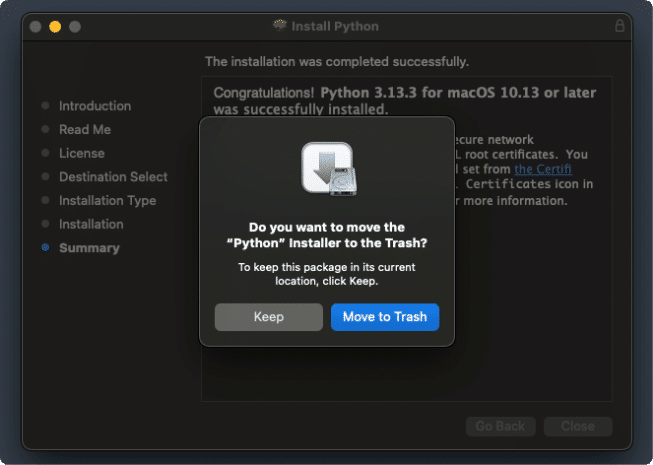Python Installer - Move to Trash Option